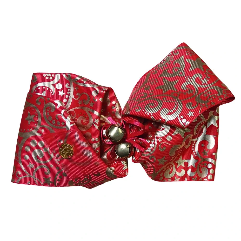 JoJo Siwa Holiday Hair Bow Red Gold Christmas Large Justice Exclusive w/Bells
